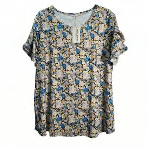 NWT | DOLNINE Multi-Color Floral Top | Tiered Ruffle Sleeves | Size 1XL